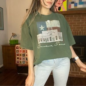 Y2K Gruene Texas Dance Hall German Town Olive Khaki Tee Oversized Unisex…